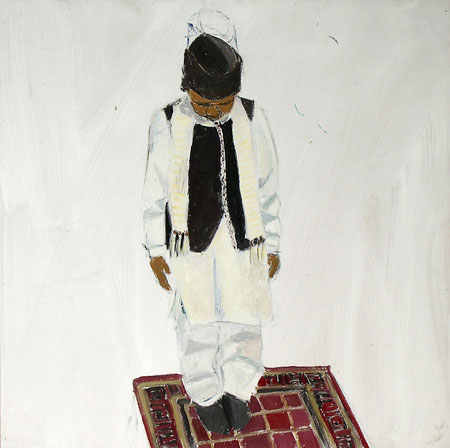 Prayer Position #3: Raku, 2006, oil on wood, 24" x 24"